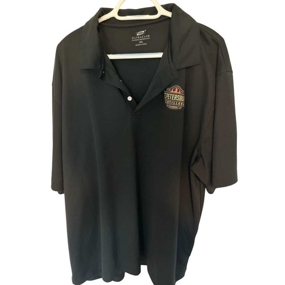 UltraClub Mens Black Polo Shirt St. Petersburg Distillery Logo Sz XXL
